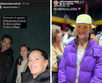 Nicole Neumann se encontró con Fabián Cubero y Mica Viciconte en el acto escolar de sus hijas