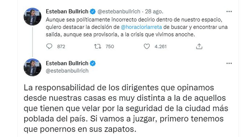 El hilo de Twitter que puiblicó Esteban Bullrich antes de ser internado.