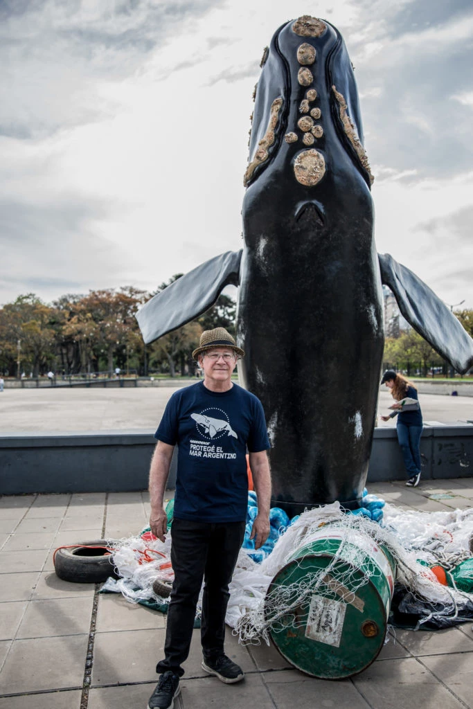 Greenpeace colocó una estructura de cuatro metros que representa una ballena Franca Austral en uno de los barrios más concurridos de la Ciudad de Buenos Aires, con motivo de la efeméride que conmemora a esta especie, declarada Monumento Natural Nacional. De esta forma, la organización ambientalista alerta sobre las amenazas que representan para esta especie icónica la sobrepesca y la exploración petrolera en el Mar Argentino.