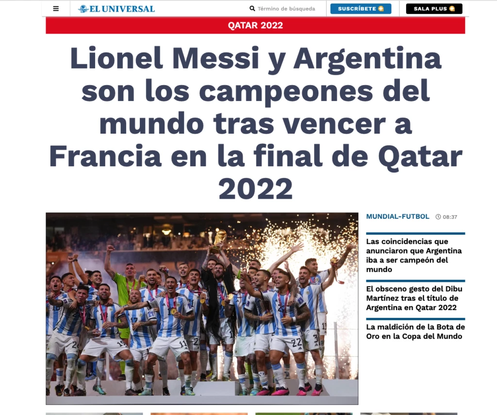El Universal de México cubre el título de Argentina en Qatar