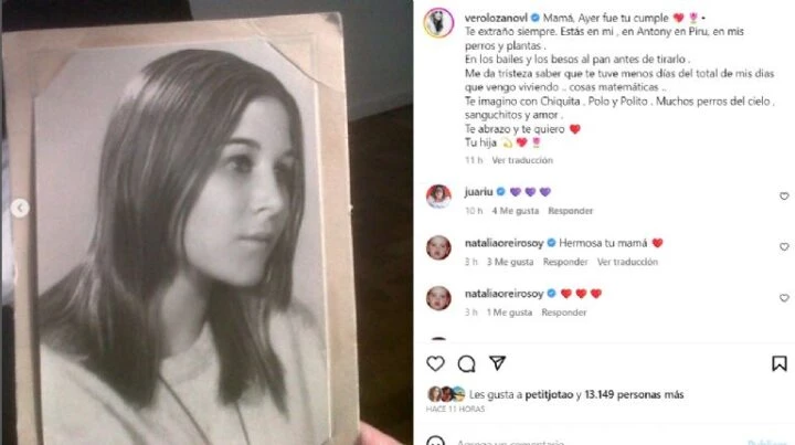 Posteo de Vero Lozano en sus redes. Foto captura de pantalla