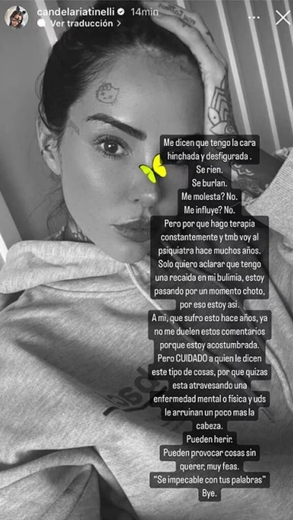 Descargo de Cande Tinelli. Foto captura de pantalla 