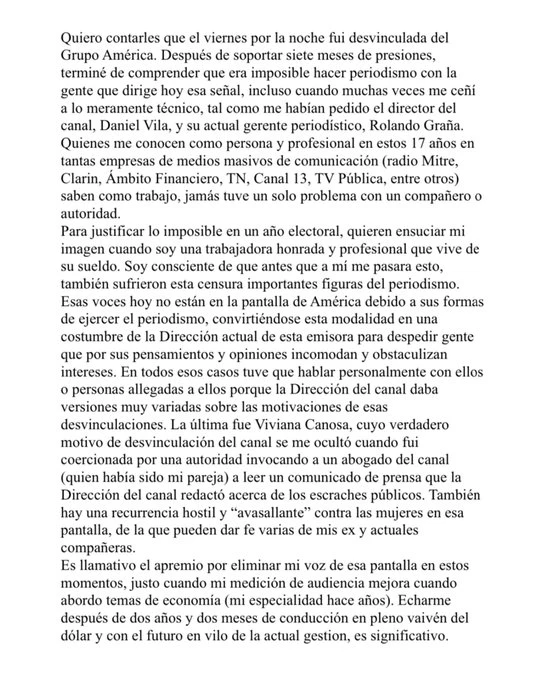 Descargo de Marcela Pagano. Captura de pantalla.