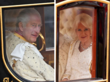 El rey Carlos III y la reina Camila Parker Bowles arribando a la Abadía de Westminster