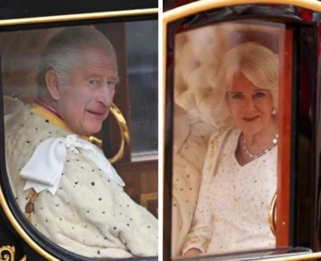 El rey Carlos III y la reina Camila Parker Bowles arribando a la Abadía de Westminster