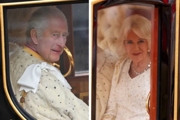 El rey Carlos III y la reina Camila Parker Bowles arribando a la Abadía de Westminster