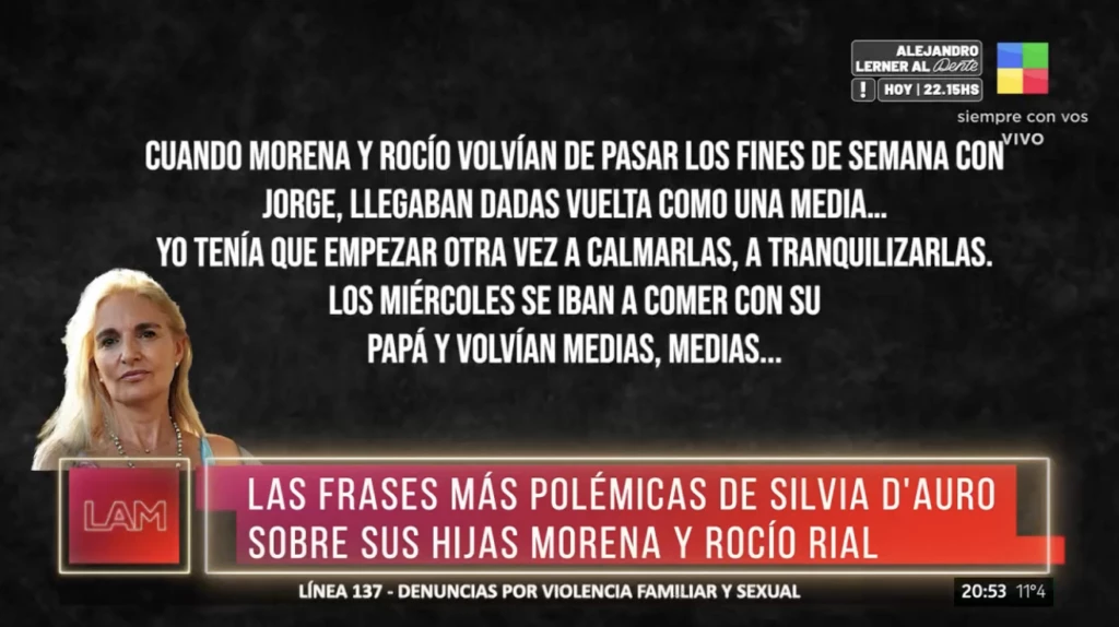 Declaraciones de Silvia D'Auro en la entrevista con Fernanda Iglesias.