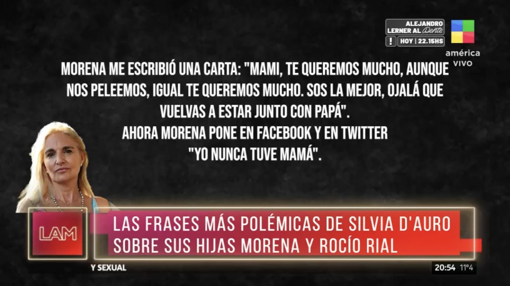 Declaraciones de Silvia D'Auro en la entrevista con Fernanda Iglesias.