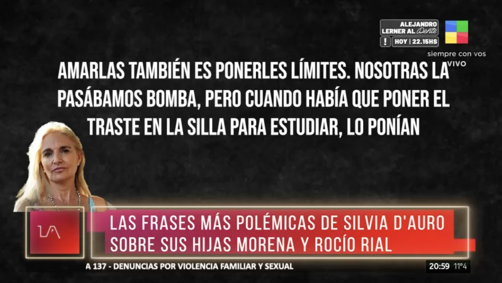 Declaraciones de Silvia D'Auro en la entrevista con Fernanda Iglesias.