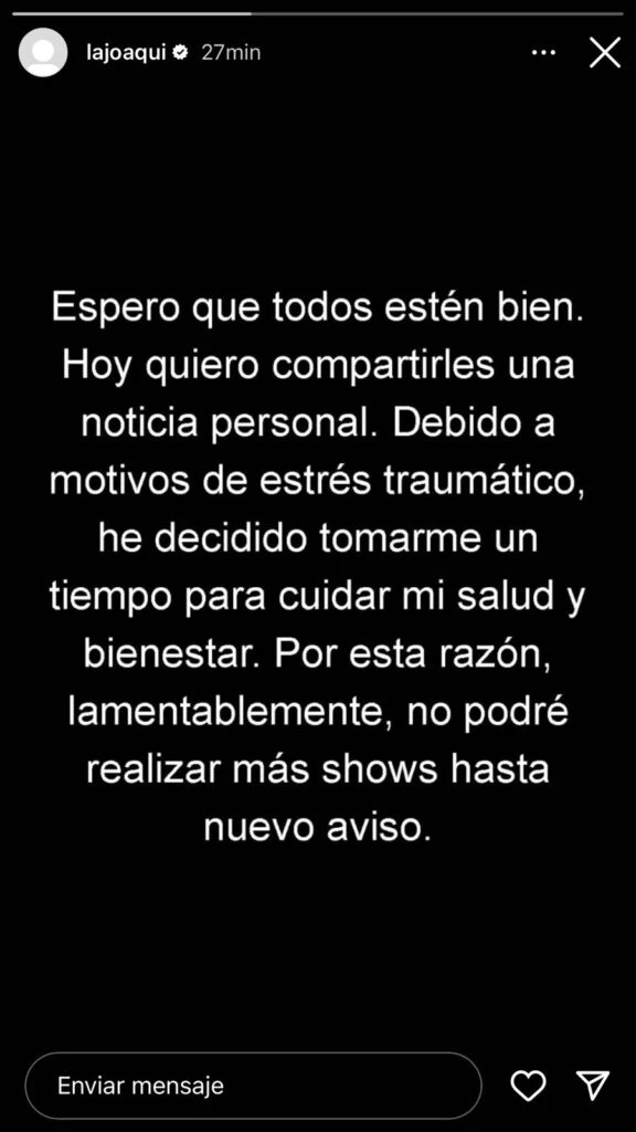 Mensaje de La Joaqui para sus seguidores. Captura de pantalla.