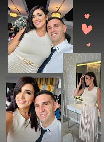 Dibu Martínez y Mandinha en sus vacaciones. Foto redes sociales. 