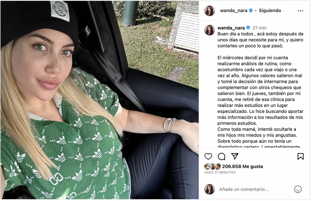 El posteo de Wanda Nara en Instagram.