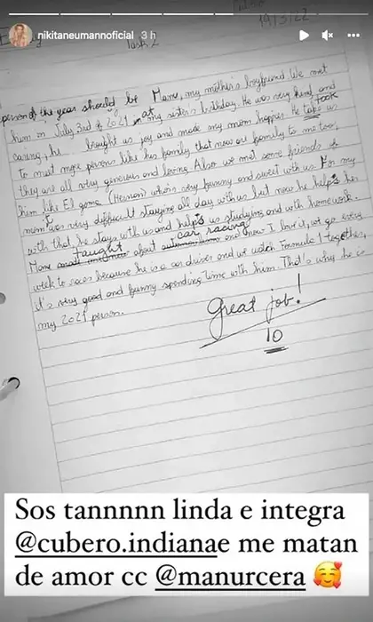 La carta de Indiana Cubero a Manu Urcera.