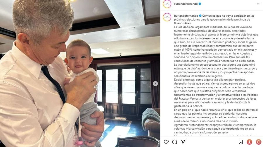 El comunicado de Fernando Burlando en Instagram.
