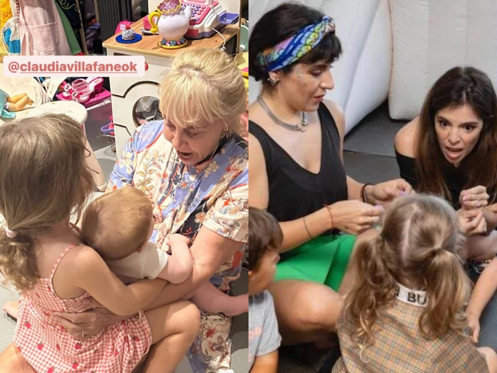 Claudia Villafañe y Gianinna Maradona con las nenas