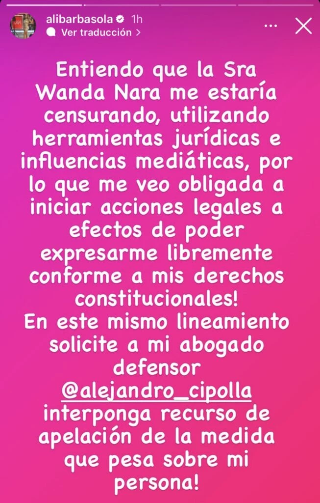 El descargo de Alicia Barbasola. Foto redes sociales. 