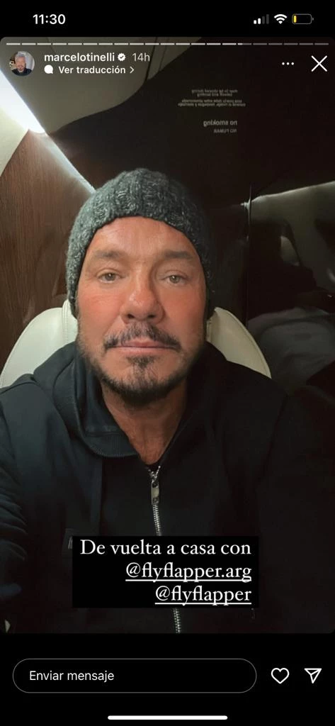 Así viajó Marcelo Tinelli a Punta del Este.