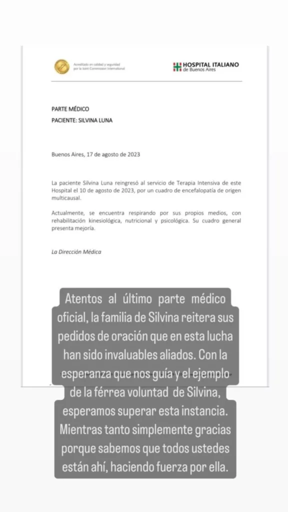 último parte médico de Silvina Luna