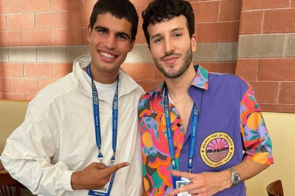Sebastian Yatra y Carlos Alcaraz en el US Open, tras ganar su partido de dobles