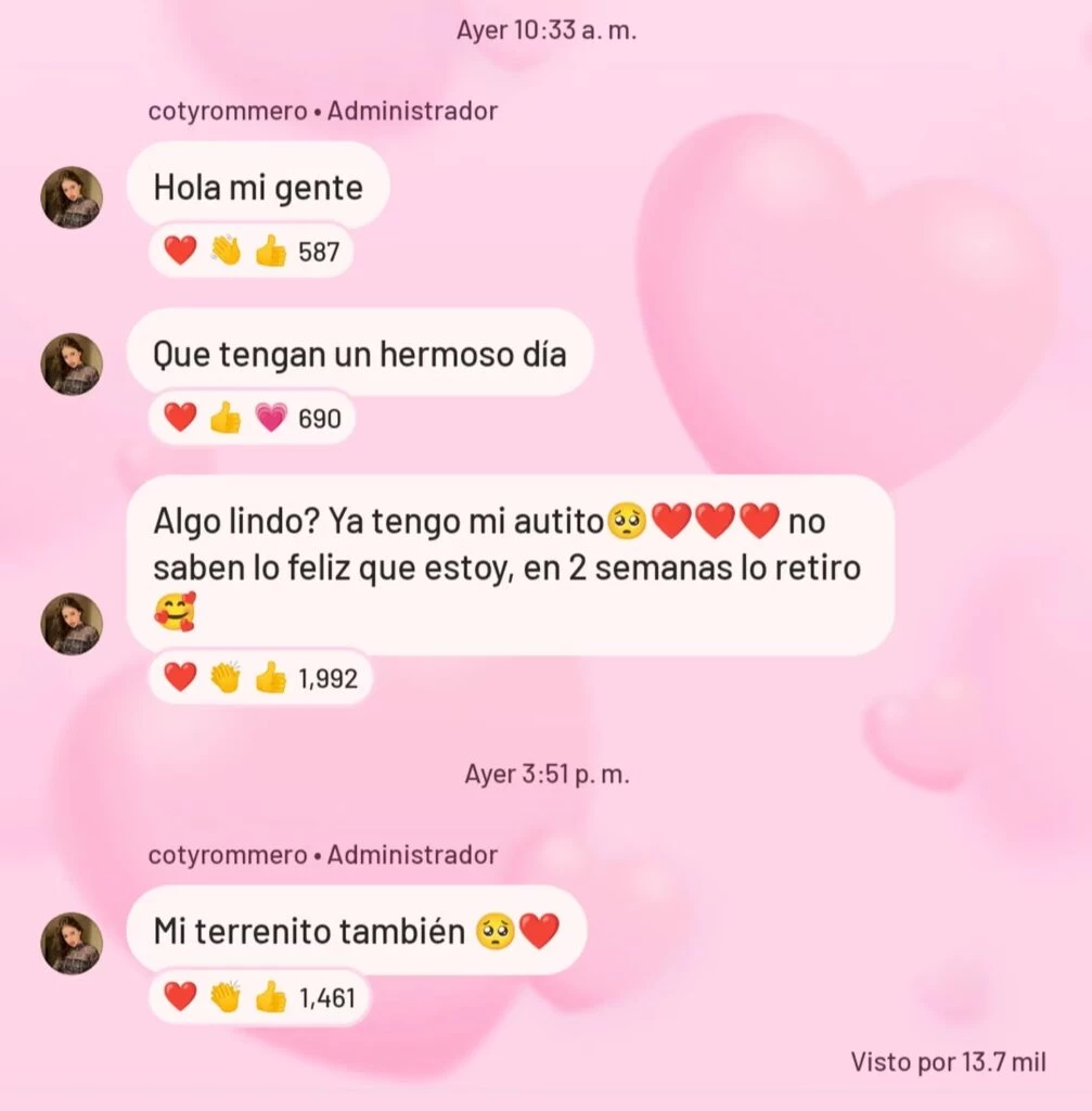 Coti Romero les contó a sus seguidores el gran paso. Captura de pantalla.