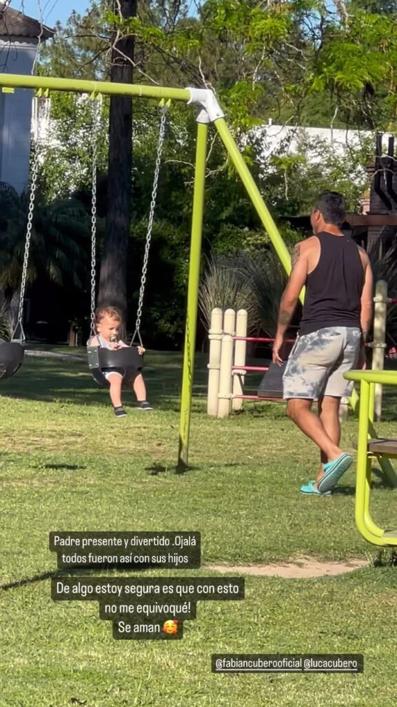 La tierna imagen de Fabián Cubero jugando con Luca. Foto redes sociales.