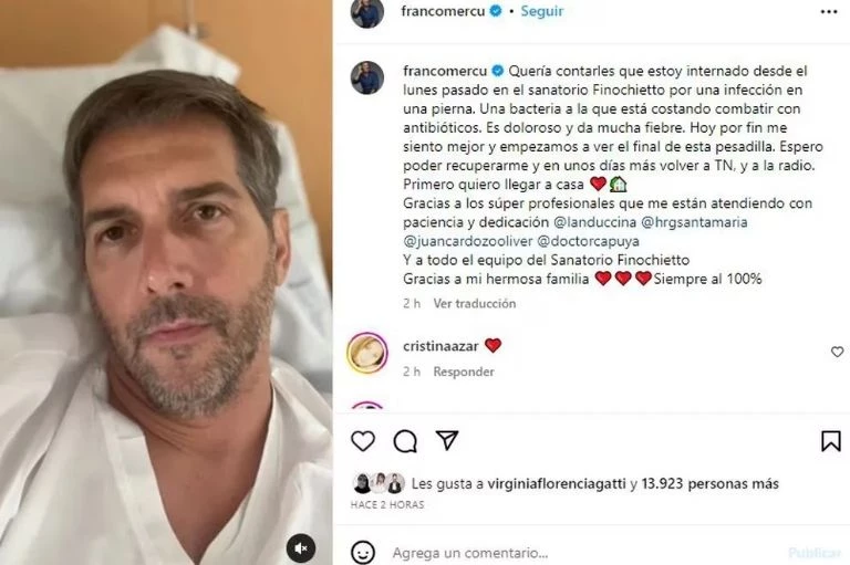 Franco Mercuriali está internado desde el lunes pasa. Foto redes sociales.