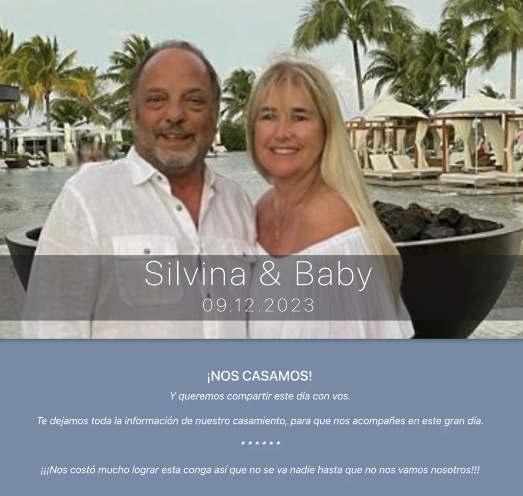 La invitación a la fiesta de casamiento de Baby Etchecopar y Silvina Cupeiro.