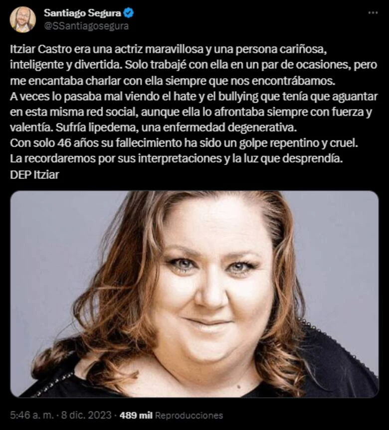 El director de la saga Torrente le dedicó un emotivo mensaje de despedida a la actriz (Captura de pantalla).