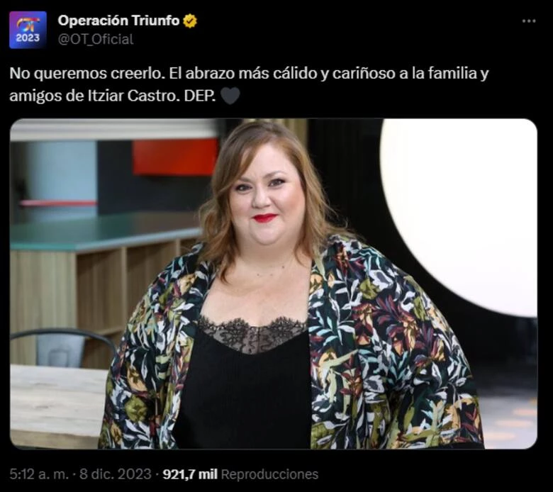 El mensaje de Operación Triunfo para despedir a quien fue la profesora de interpretación en la edición 2018. (Captura de pantalla).