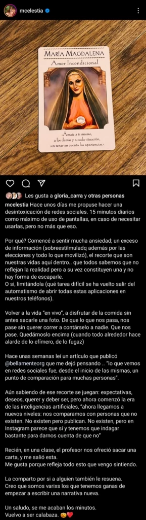 El descargo de la modelo en sus redes sociales. Captura de pantalla.
