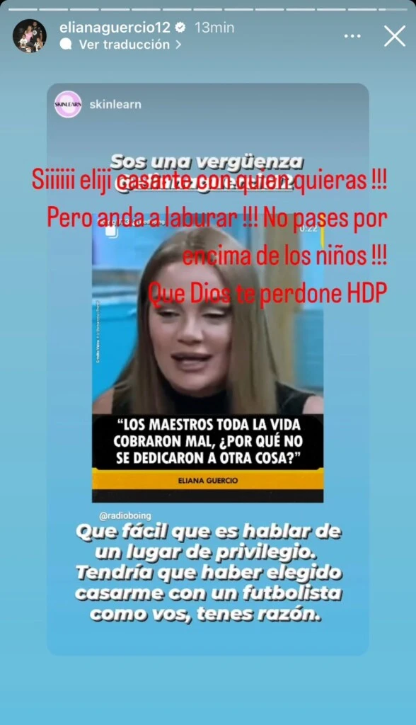 Eliana Guercio sigue en guerra. Captura de pantalla. 