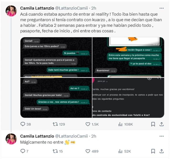 La ex participante hijo un descargo contra la producción. Foto captura de pantalla.