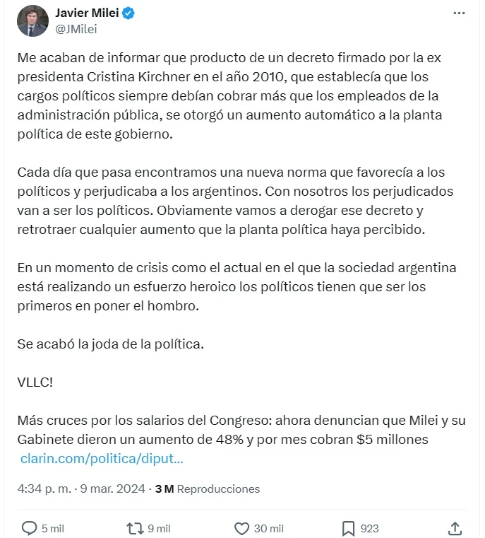Así se expresaba Javier Milei sobre el aumento