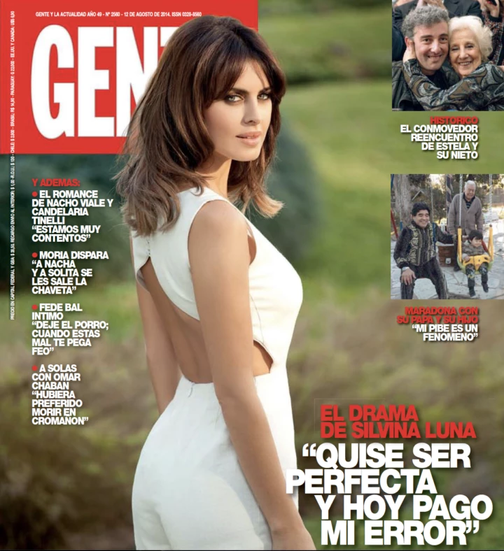 2014. Silvina Luna en la tapa de GENTE, edición en la que habló sobre los problemas de salud que le prococó la mala praxis de Aníbal Lotocki: “Quise ser perfecta y hoy pago mi error".