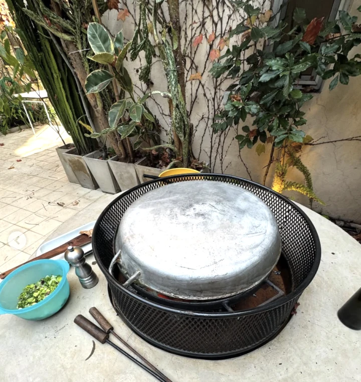 O'Donell aprovechó para mostrar como cocina en su patio. 