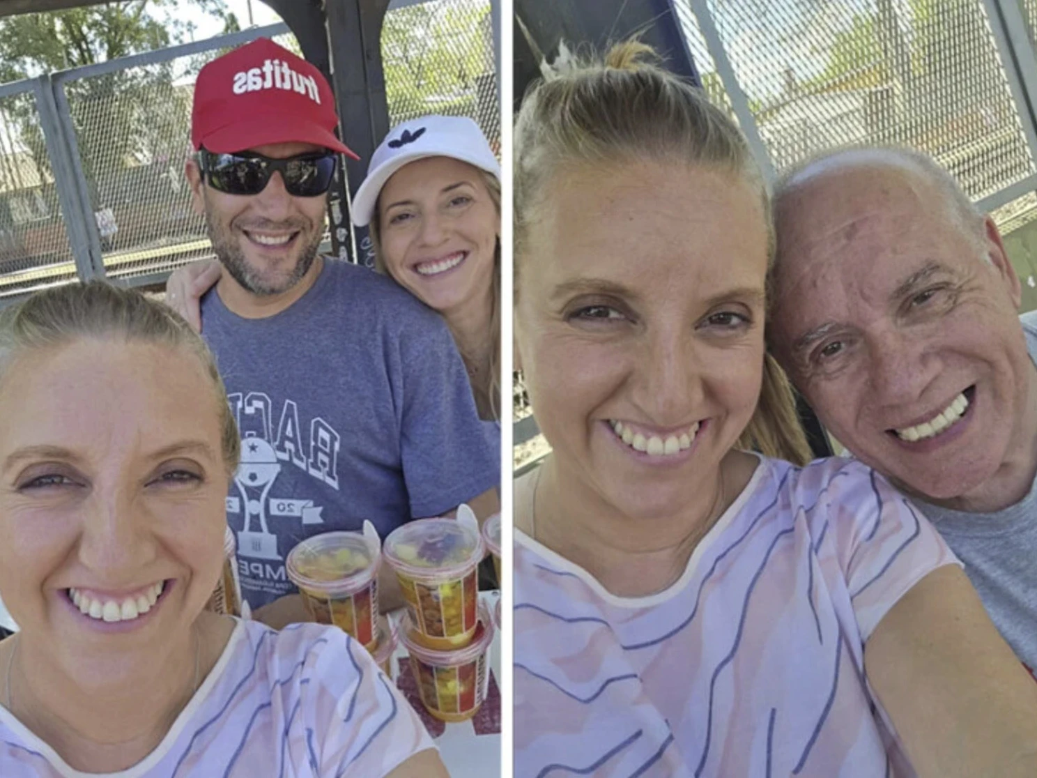 El fin de semana pasado, junto a su familia en la peregrinación a Lujan. En la foto se puede ver el producto que le copiaron a su papá. 