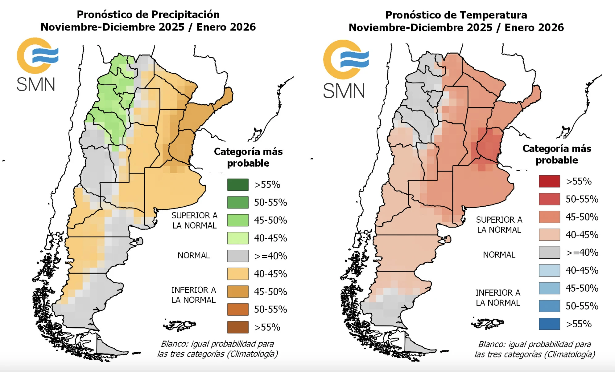 Estimaciones del Servicio Meteorológico Nacional para noviembre, diciembre y enero. 