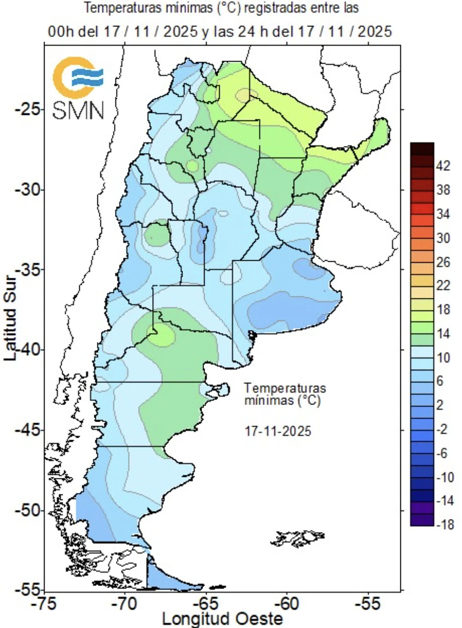 El reporte de la masa de aire frío del 17 de noviembre. 