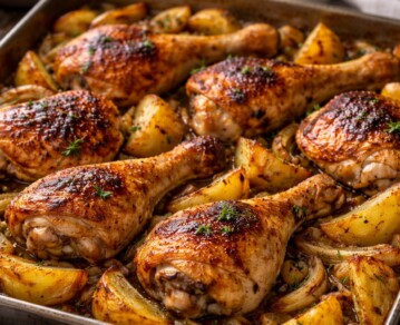 El secreto para hacer pollo al horno con papas doradas y súper jugoso