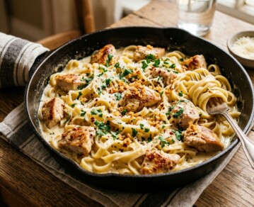 Fideos cremosos con pollo y ajo: la receta rápida que se hace en una sola sartén y salva cualquier cena