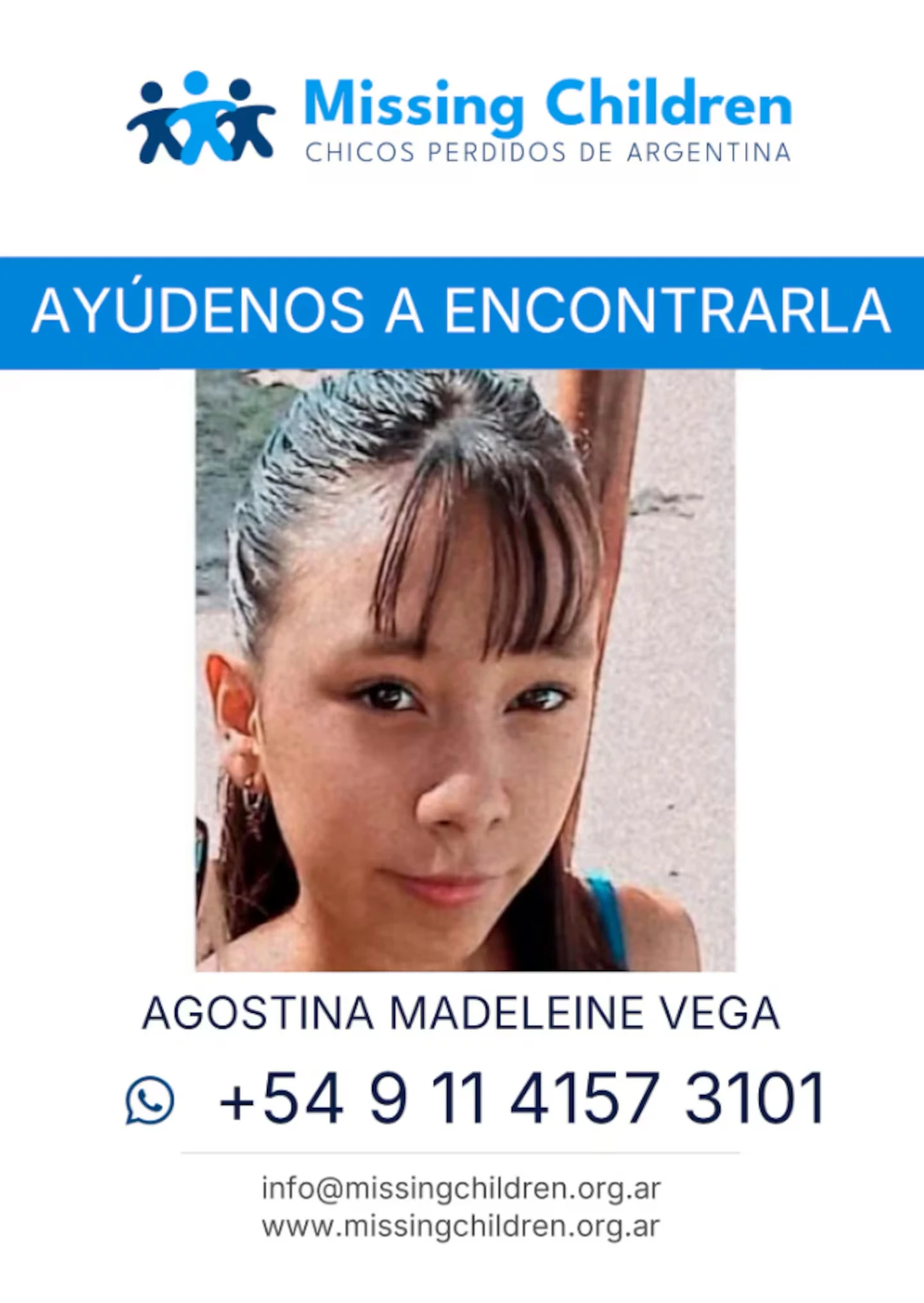 La búsqueda de Agostina Vega.