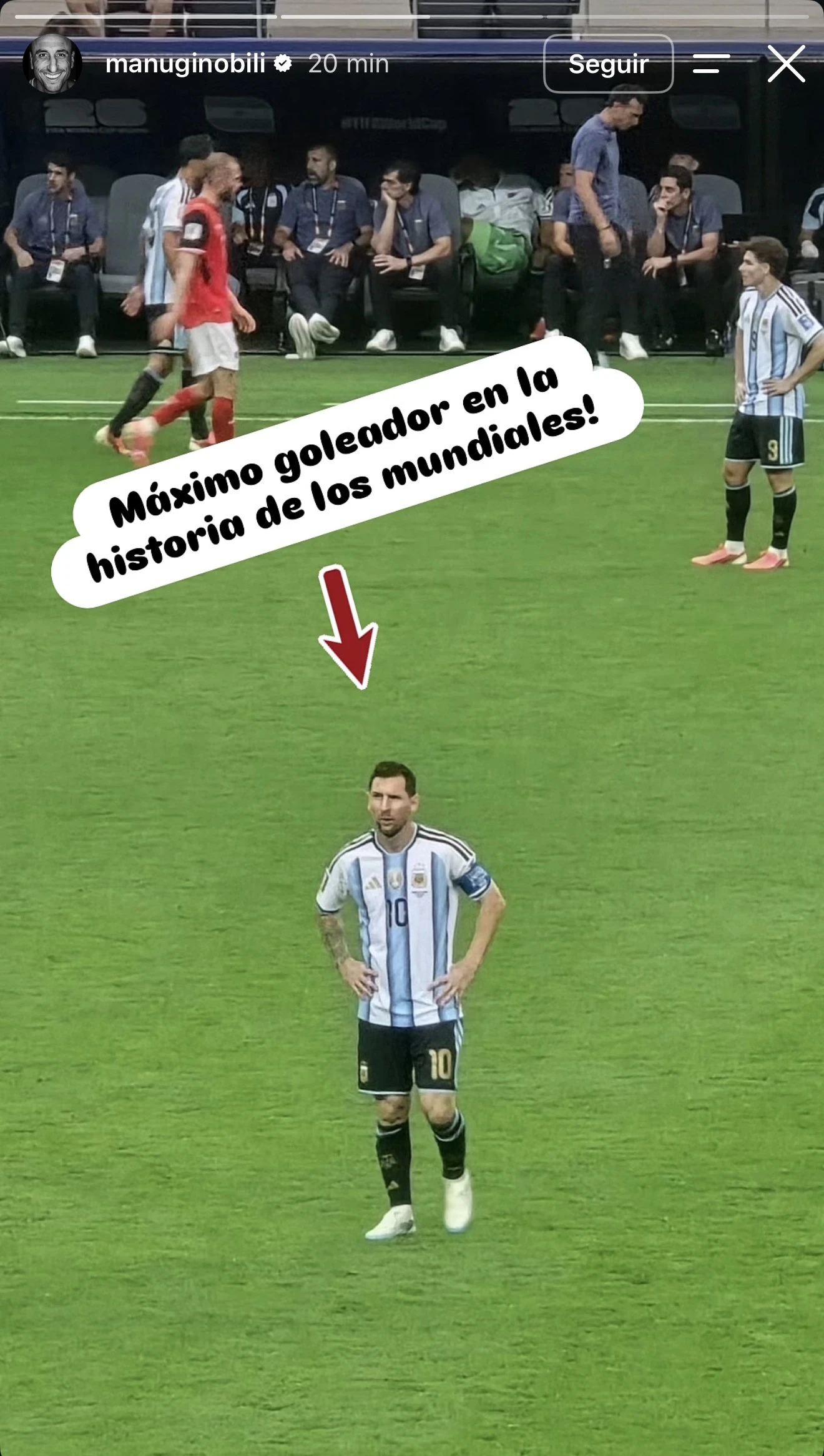 Así vivió Ginóbili el gran partido de Messi frente a Austria.