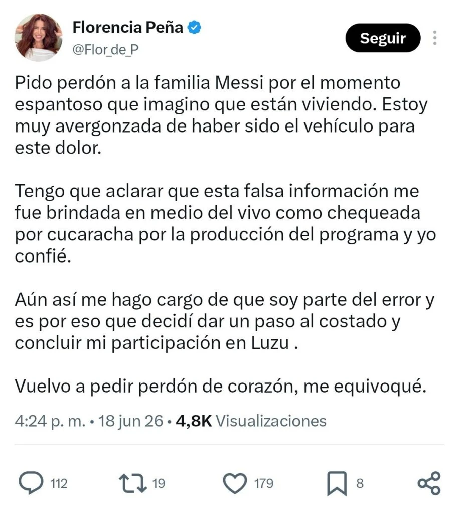 El posteo de la actriz en redes.
