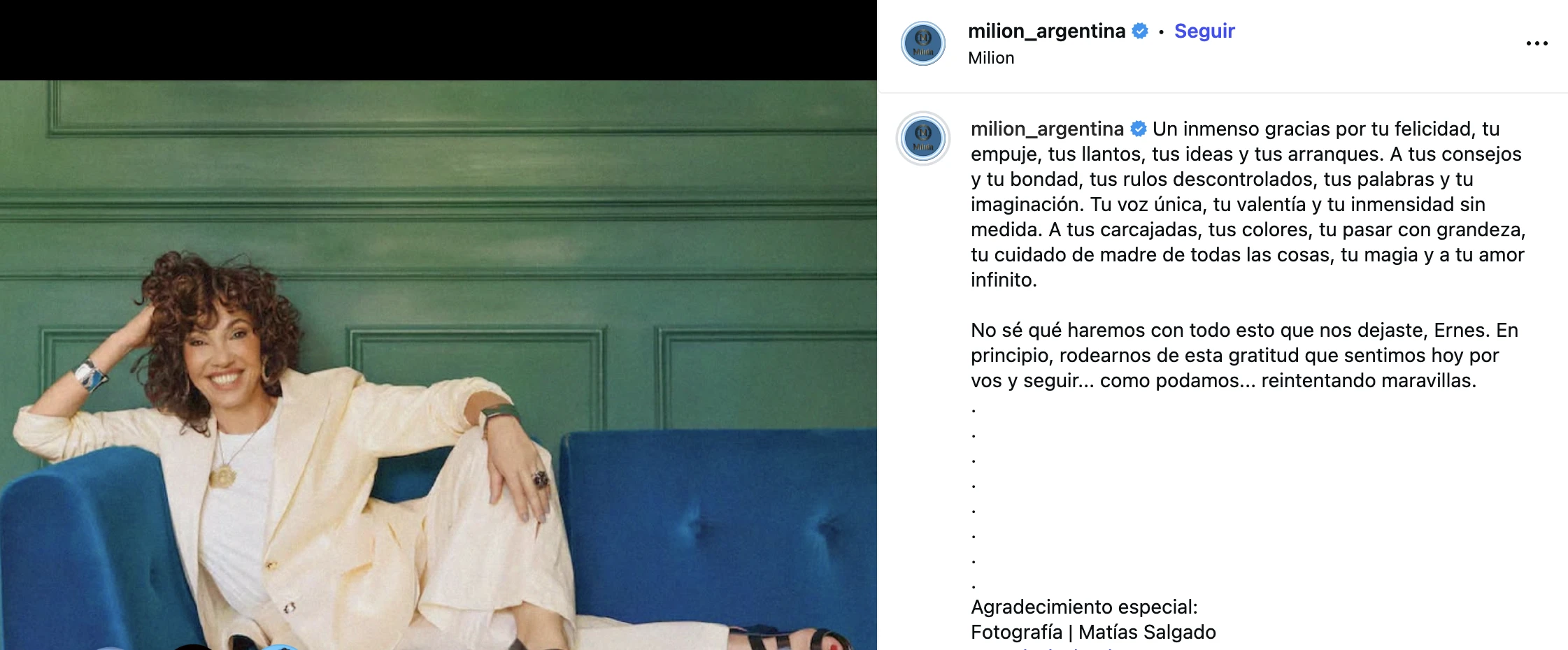 La despedida de Milión a Ernestina Pais.
