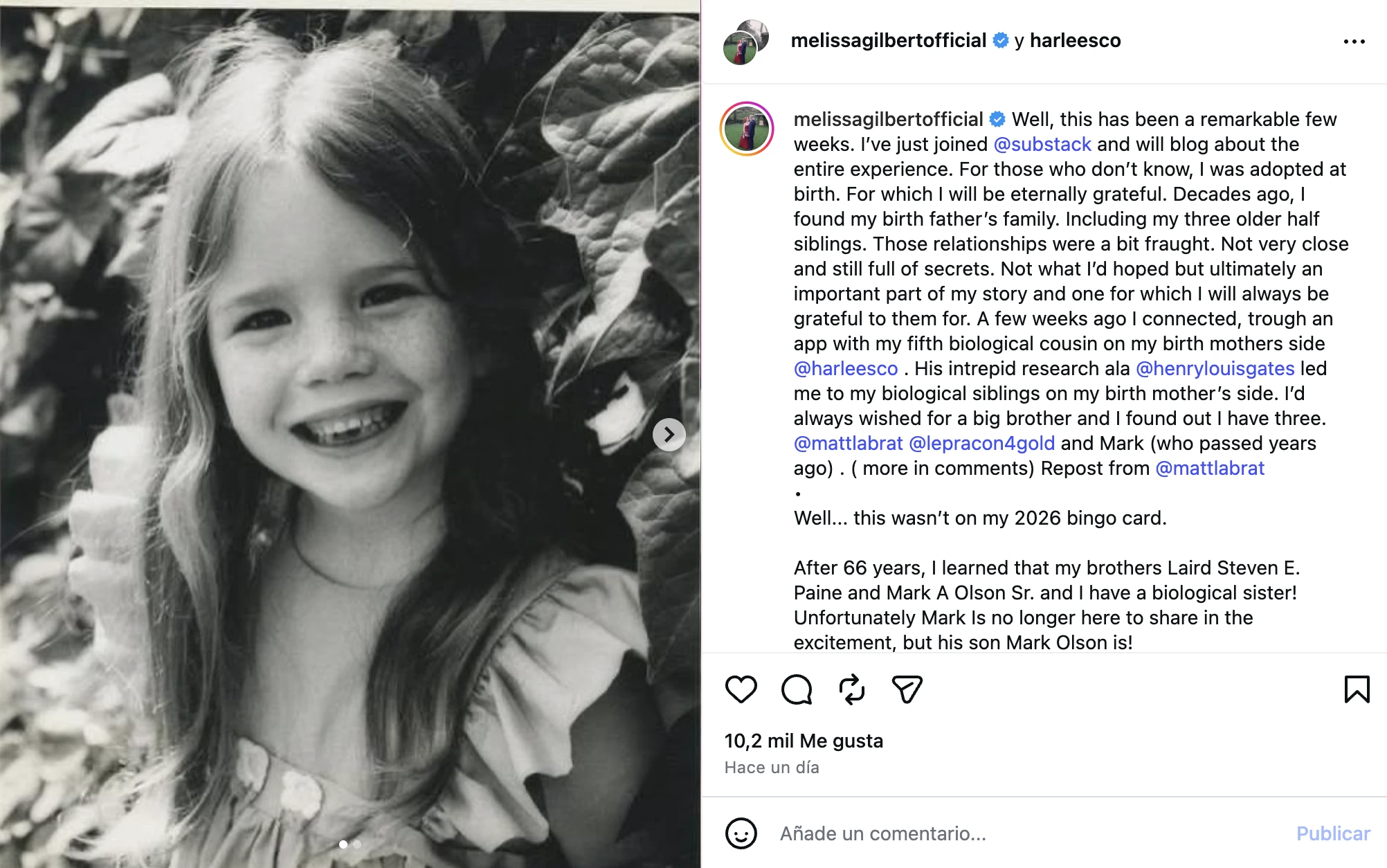 El posteo de Melissa Gilbert.