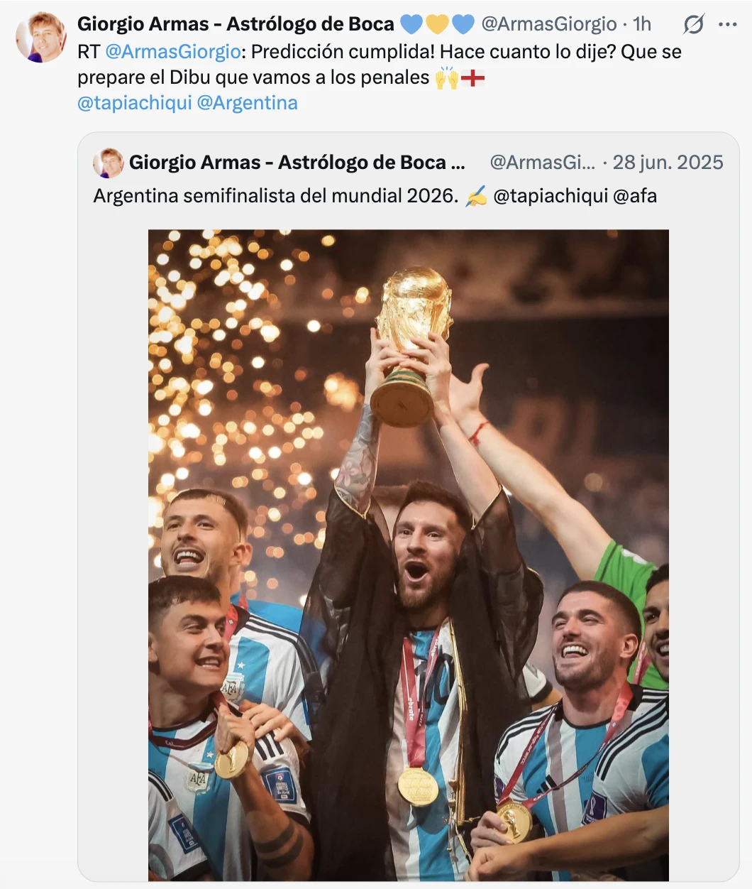 Los posteos del astrólogo en redes sociales.