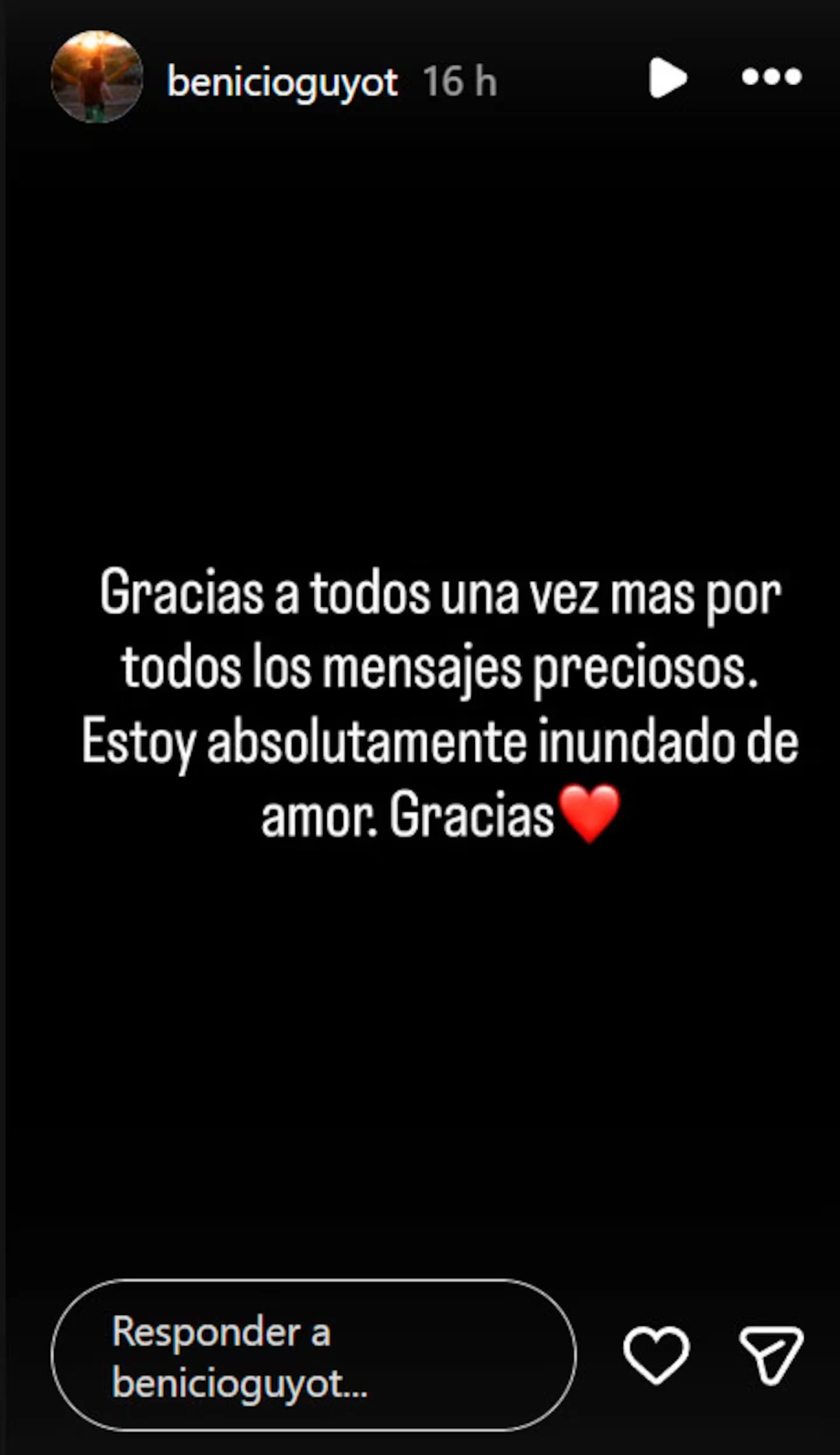 La historia que compartió Benicio en Instagram.