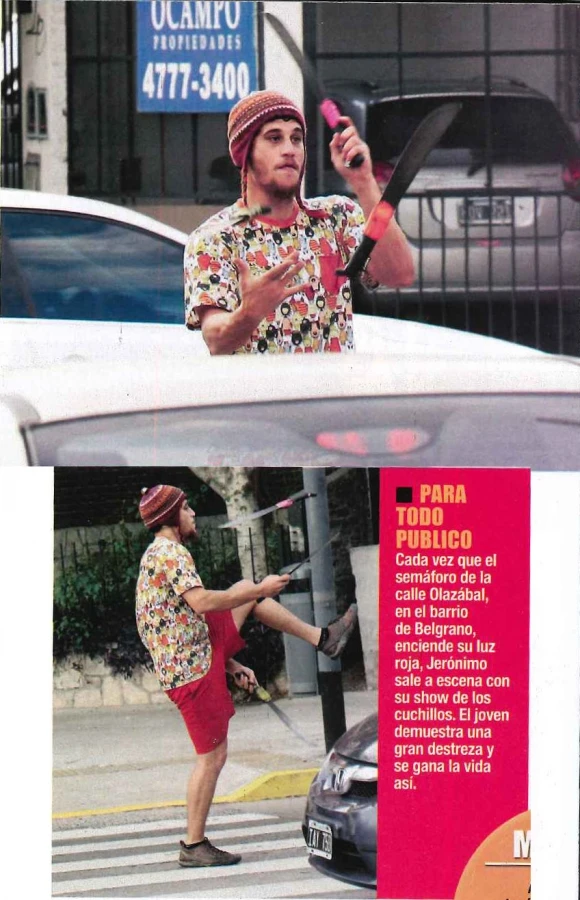 Hace unos años, Momo fue captado haciendo malabares en una esquina porteña.